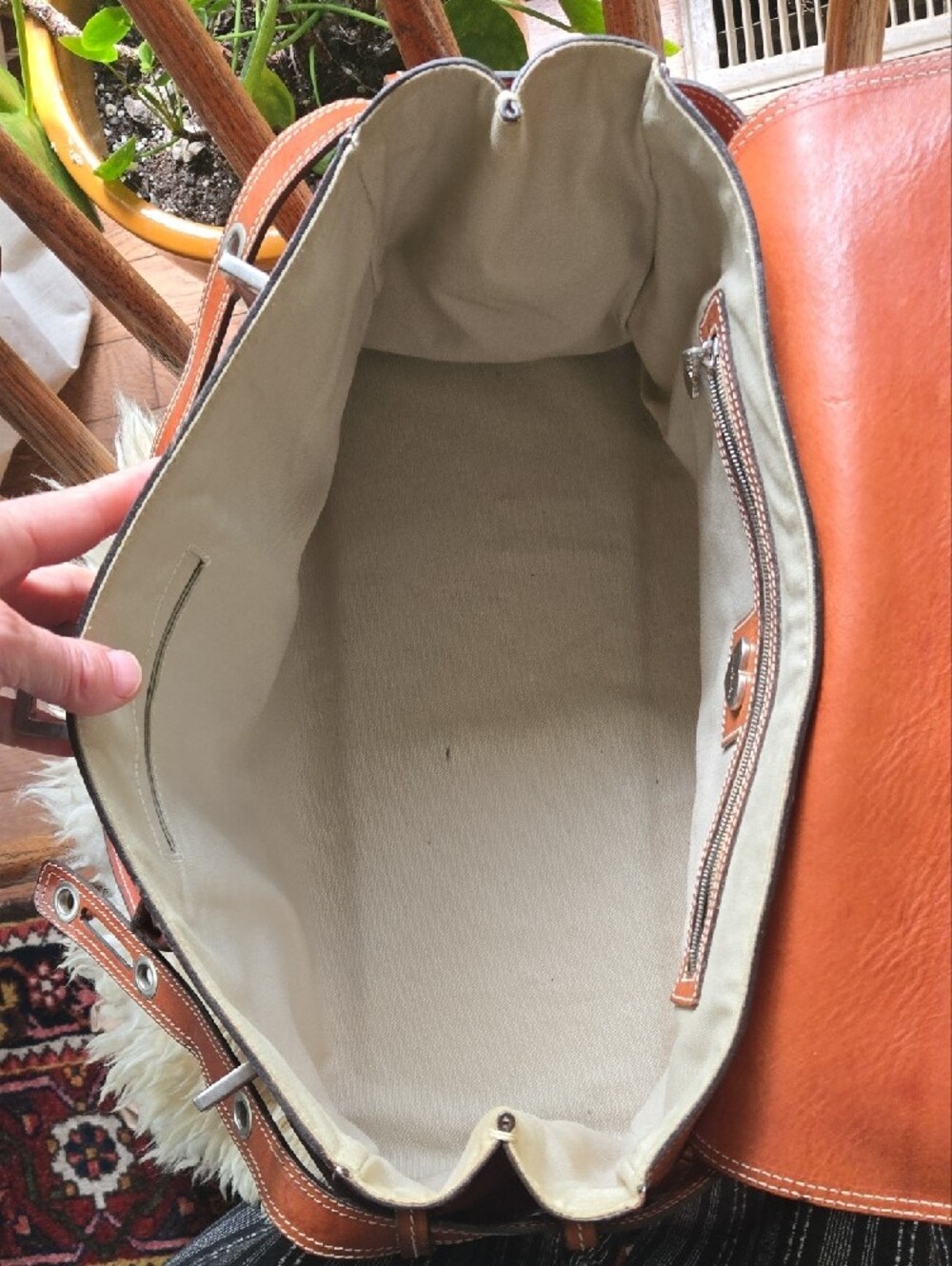 Vintage Luella Cognac Brown Leather Ring-Accent Satchel - Picture 7 of 10